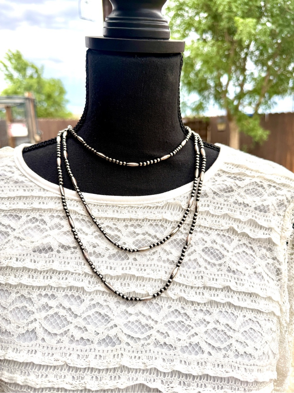 60” Layered Silver-Tone Beaded Necklace NWT